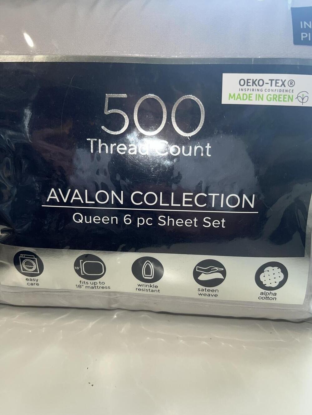 SUNHAM Avalon Sateen 500 Thread Count 6 Pc. Sheet Set, Queen, Grey